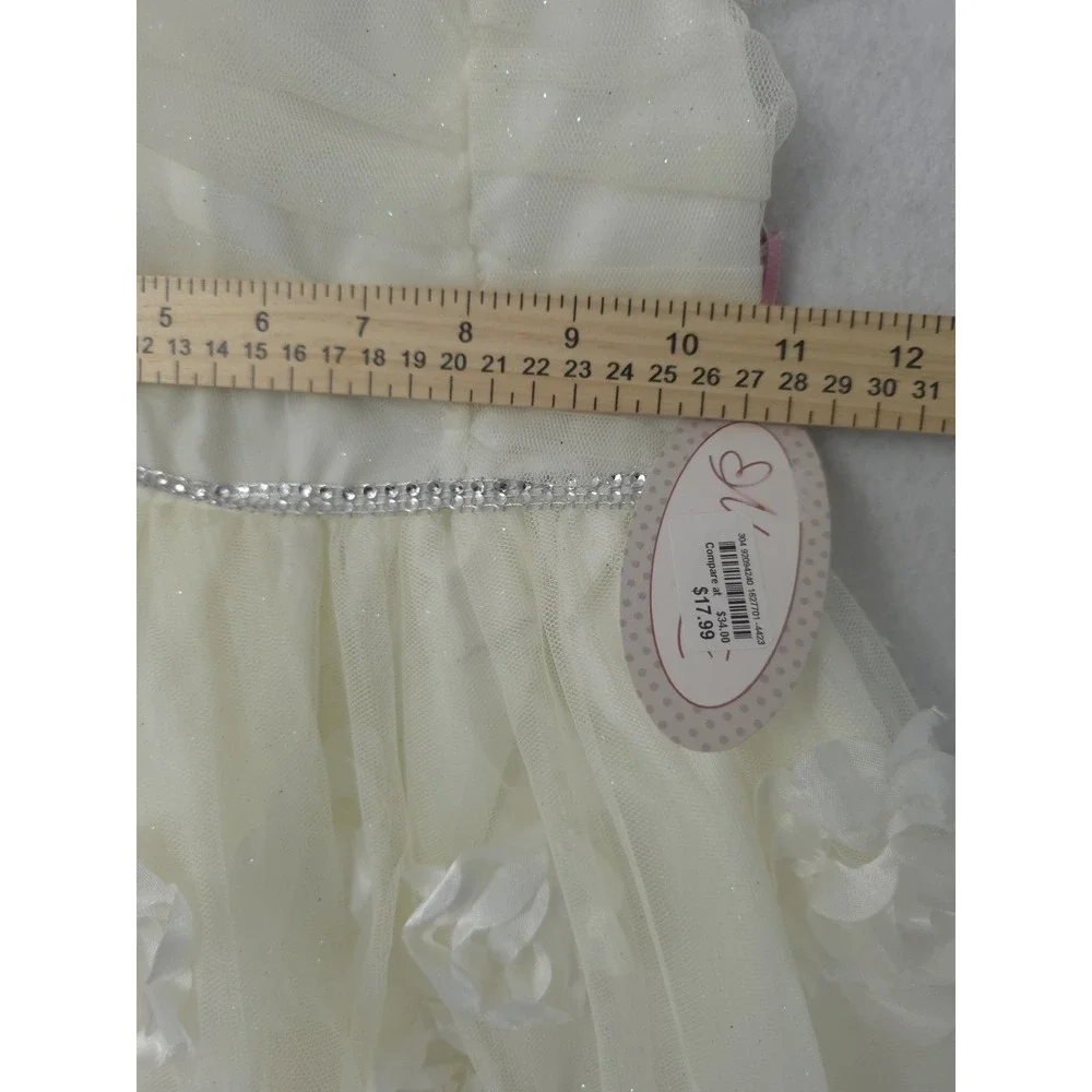 Nannette cream and‎ white girls' dress a sparkling waistband and 3D floral Sz 6X